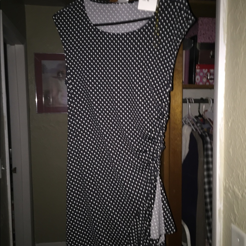 Black and white polka dot dress.